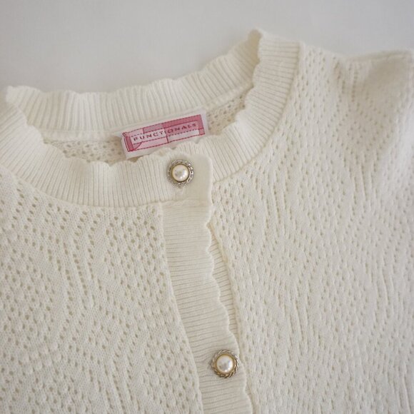 Vintage Intense Functionals Cream Eyelet Button Up Cardigan Sweater Size 38 - Picture 12 of 13